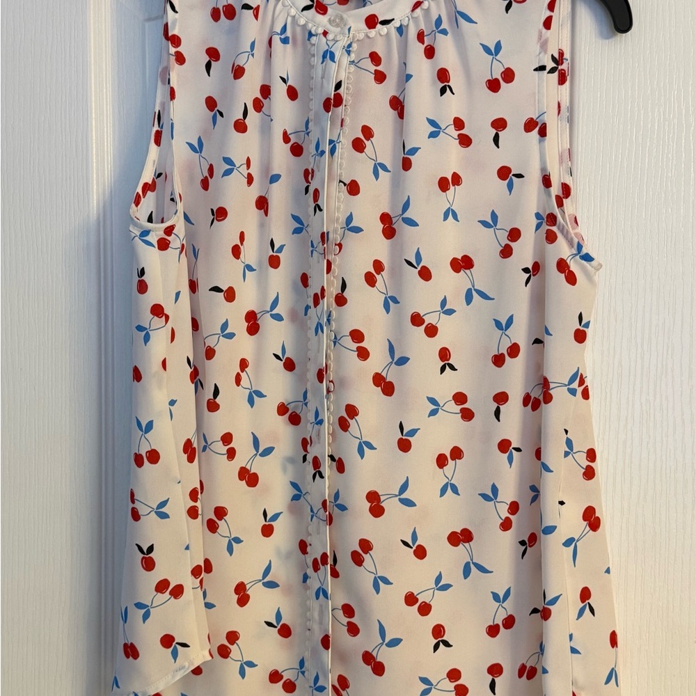 Banana Republic Cherry Print Blouse - Red and Blue on White